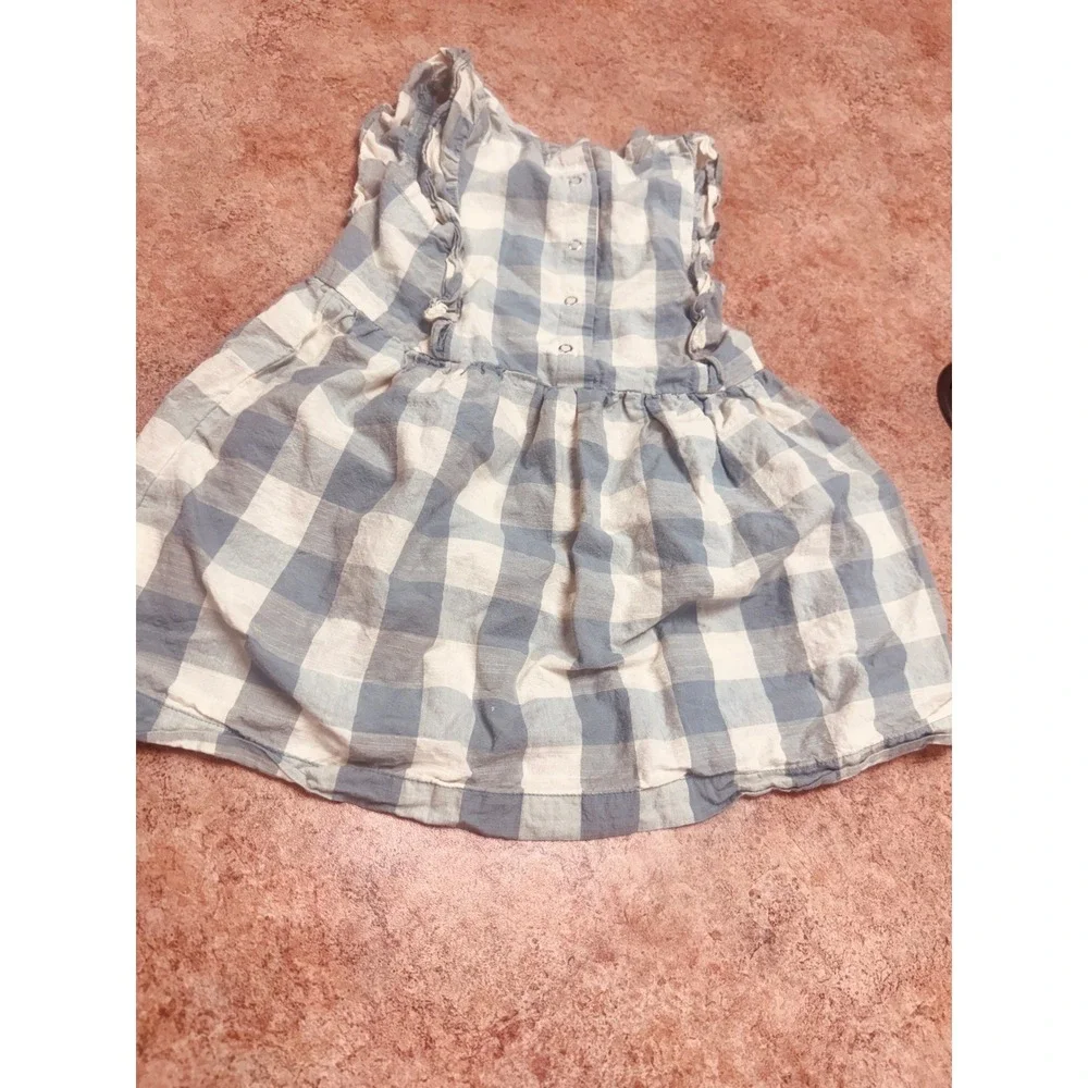 Pehr Kids Green White Gingham Organic Cotton Ruffle Dress 3T